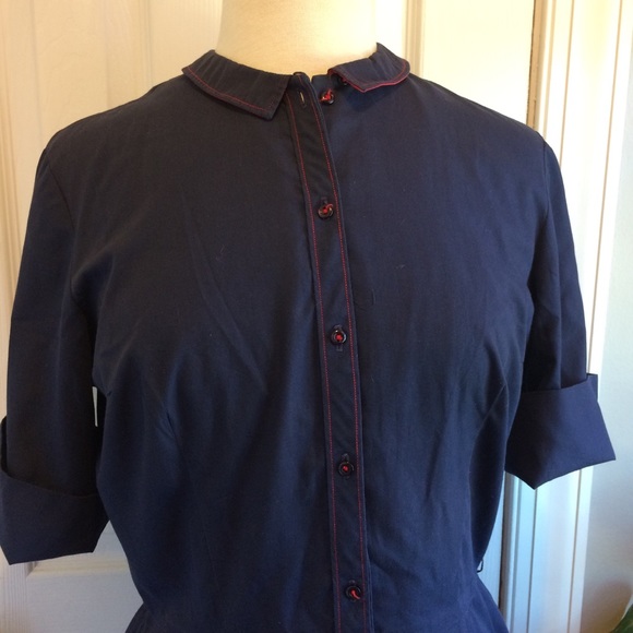 Vintage Navy Blue W/ Red Trim Womans Uniform Dress - Picture 4 of 8